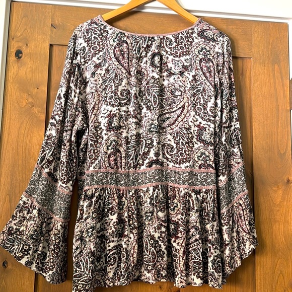 AEO Boho Deep V Neck Boho Peasant Top Blouse Womens XL Viscose Velvet seams - Picture 2 of 12